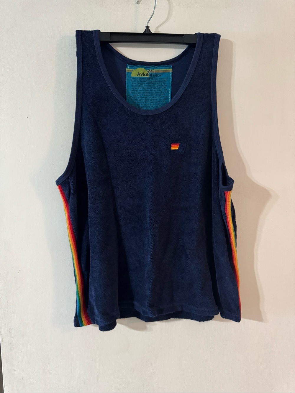 Aviator Nation Navy Terry Tank with Rainbow Stripe Trim